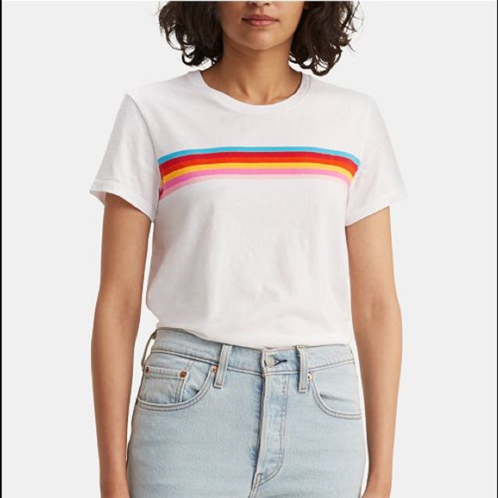 Levi's White Tee with Rainbow Stripes